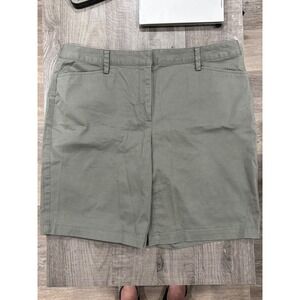 Lands End Womens 16 Mid Rise Chino Shorts Olive Green Sage Cotton Blend 9 Inseam